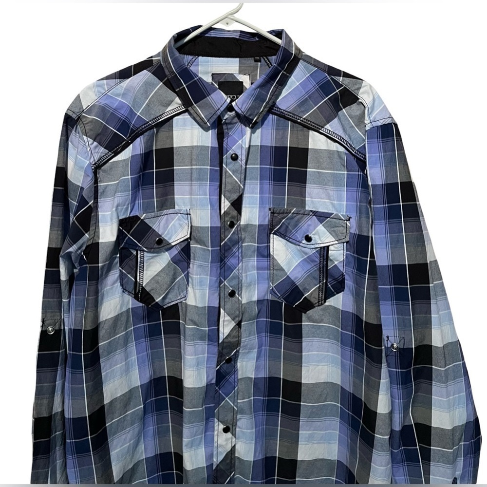 Various Artists Men's Blue & Black Plaid Button Down Western Shirt Size XXL